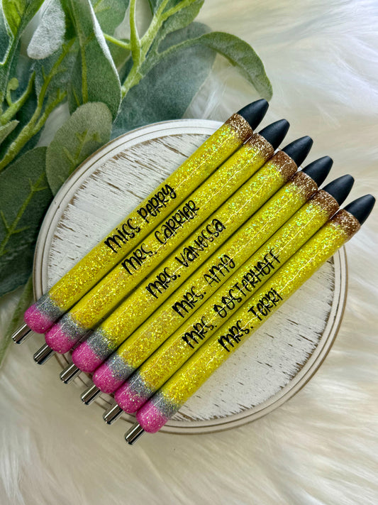 Teacher Pencil Personalized Glitter Pen