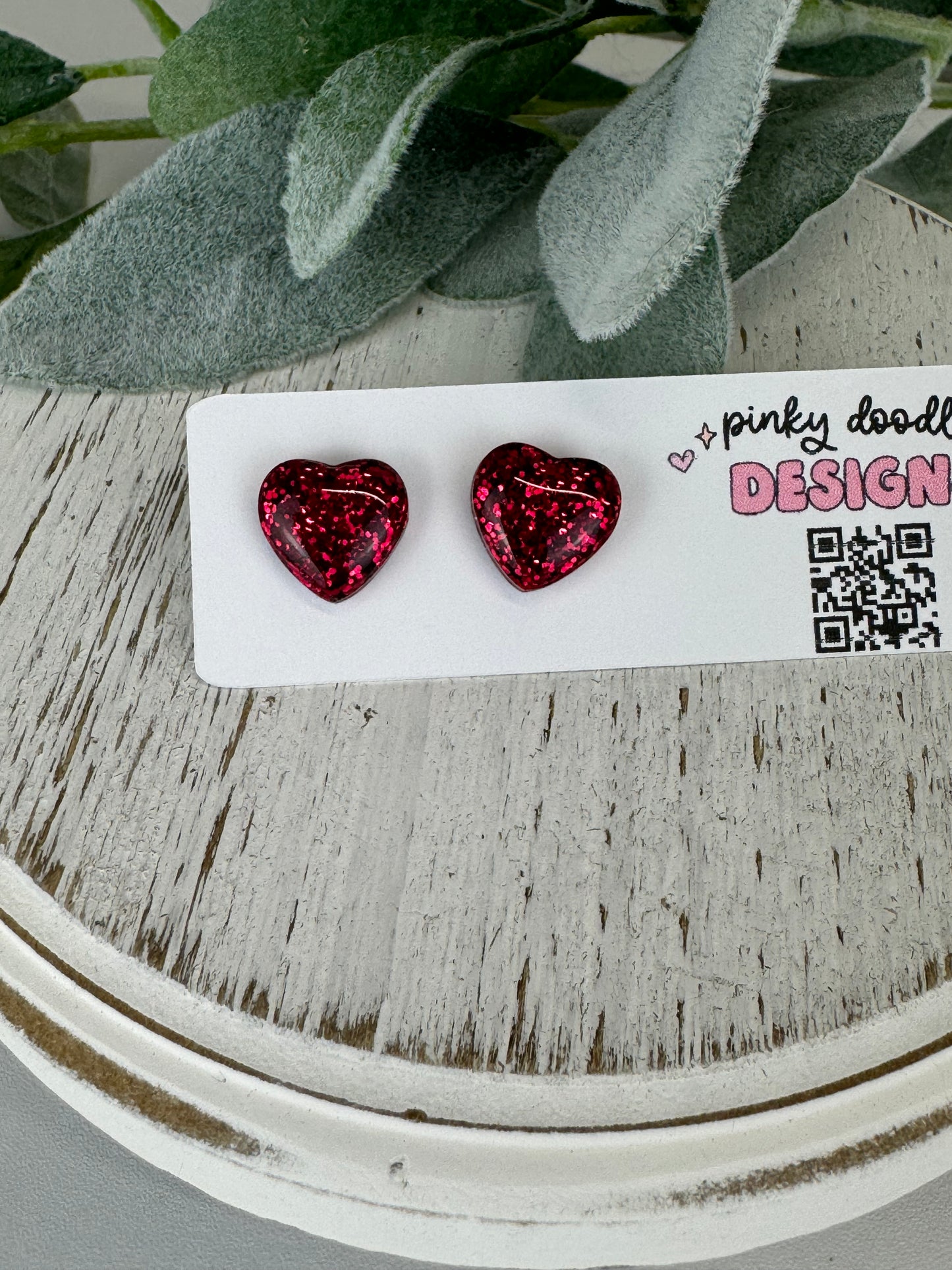 Red Glitter Resin Stud Earrings (Stainless Steel Post)