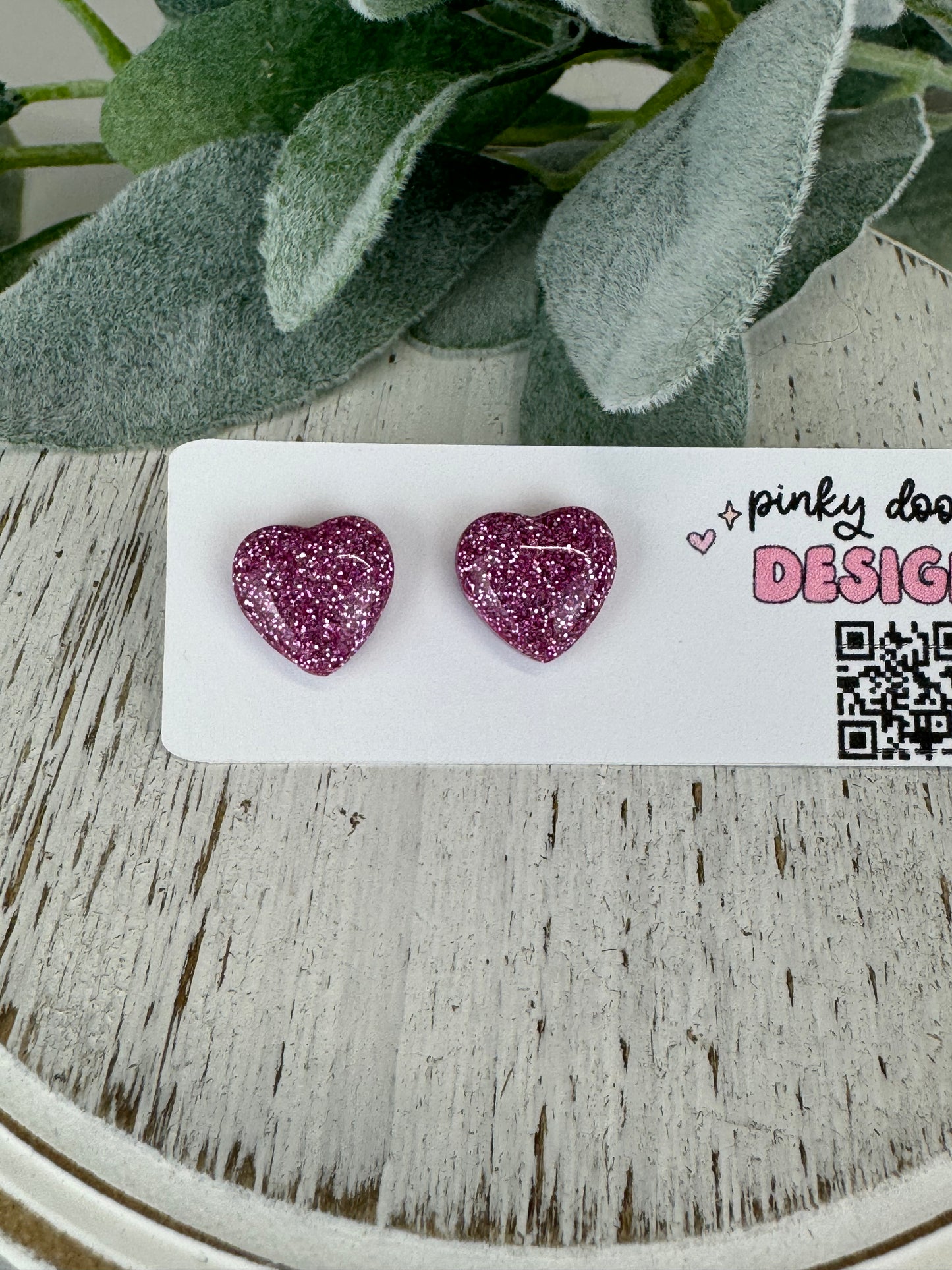 Dark Pink Glitter Resin Stud Earrings (18K Gold Plated Post)