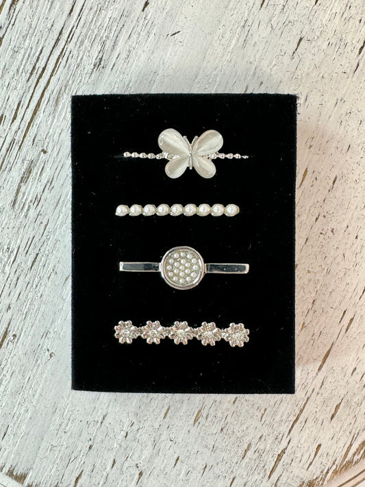 Silver and Pearl Stackable Watch Band Charms - 2