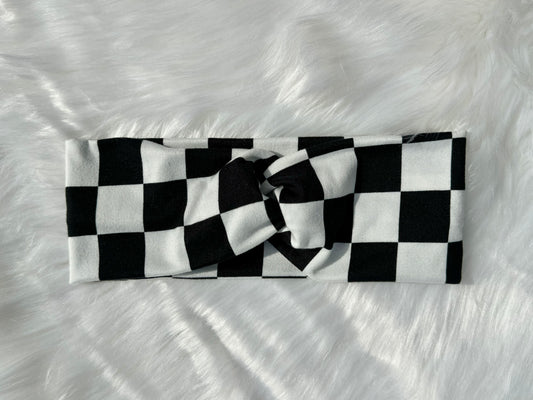 Twist Headband Black and White Checkers