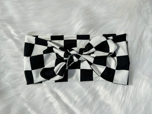 Luxe Twist Headband Black and White Checker