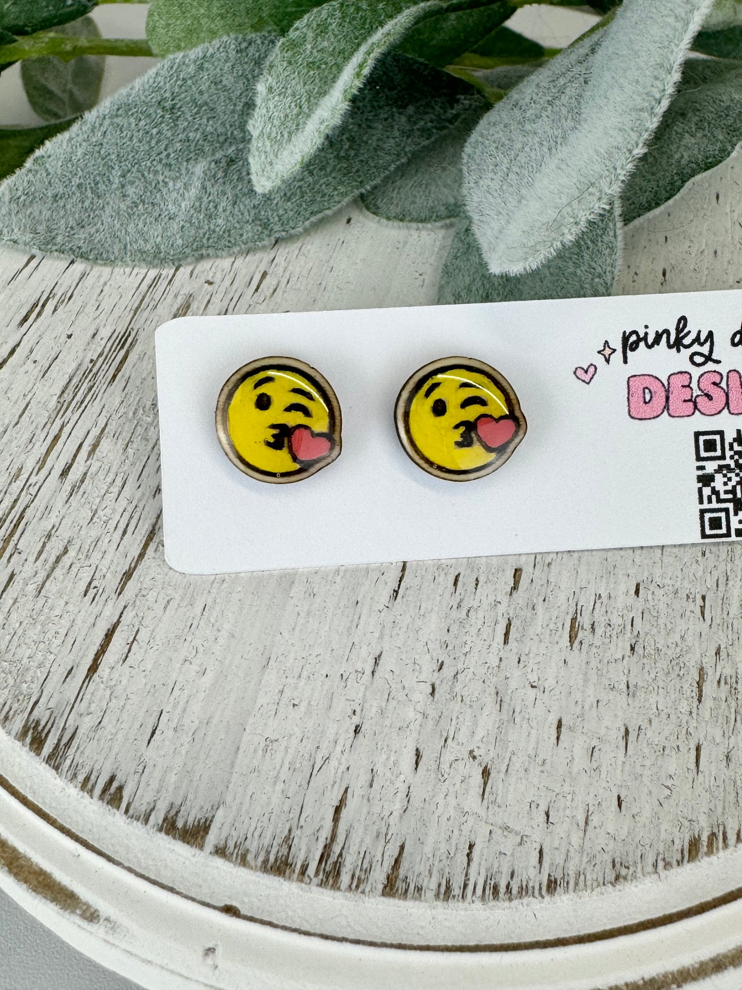 Emoji Kiss Wood Earrings