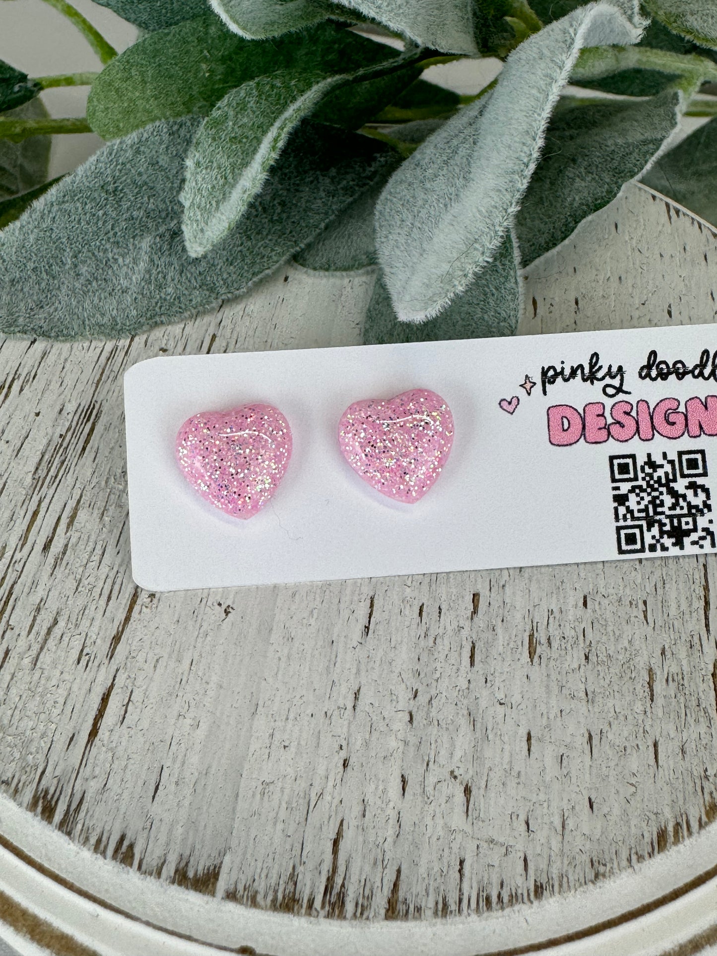 Pink Glitter Resin Stud Earrings (Stainless Steel Post)