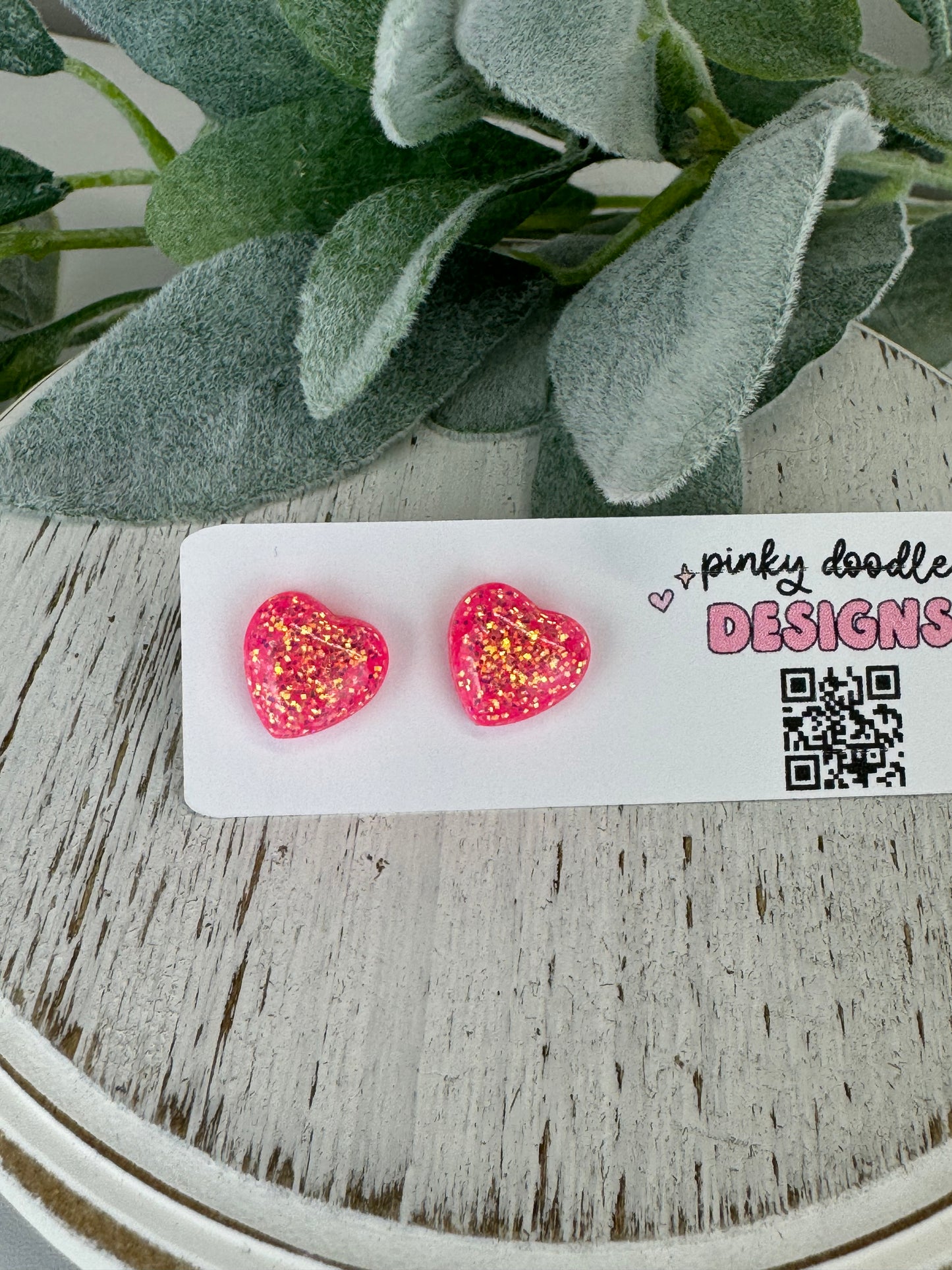Coral Glitter Resin Stud Earrings (18K Gold Plated Post)