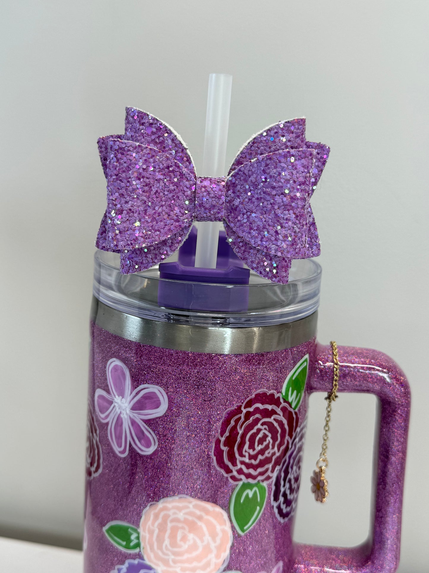 Tumbler Bow Glitter Straw Topper
