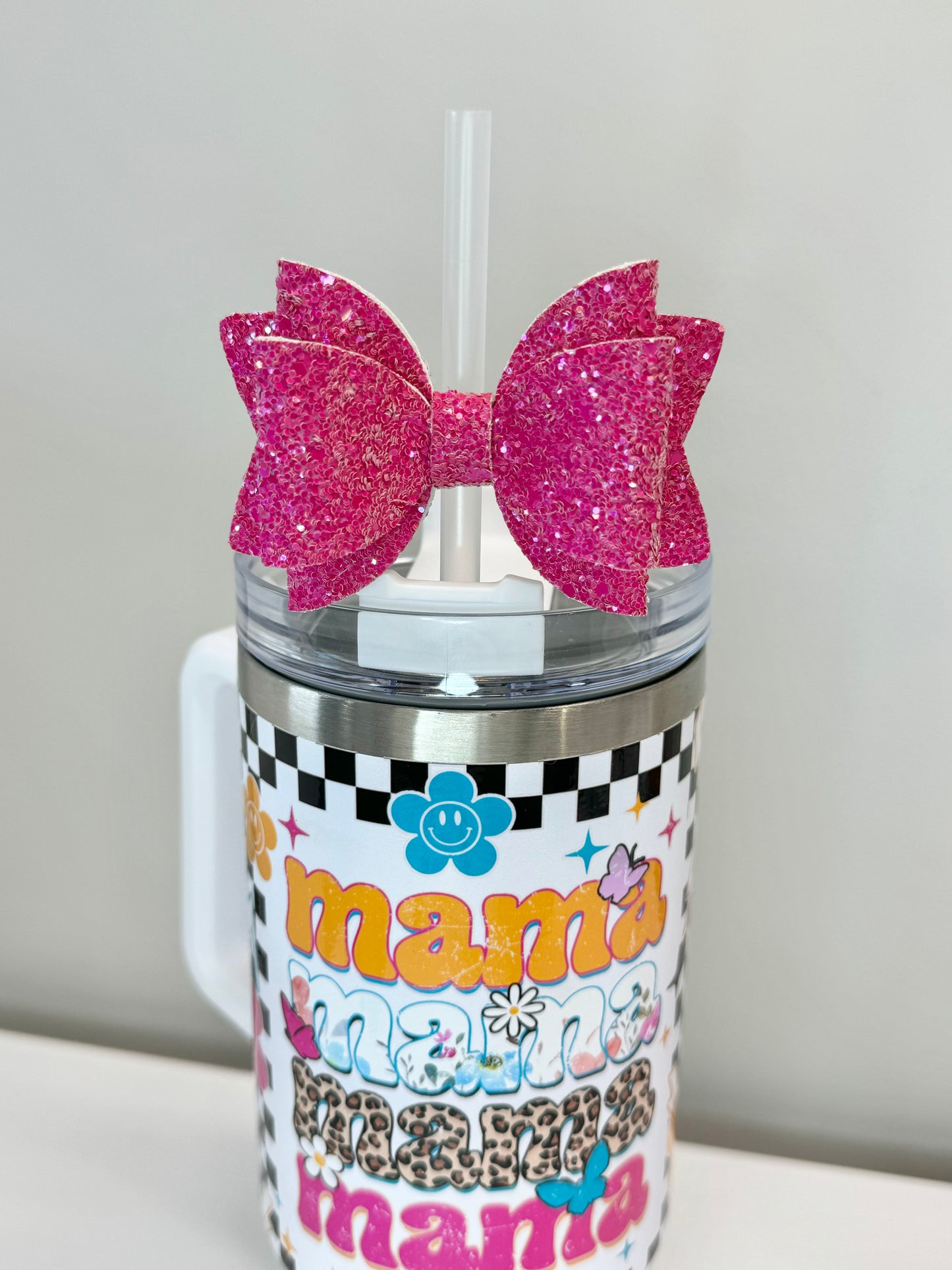Tumbler Bow Glitter Straw Topper