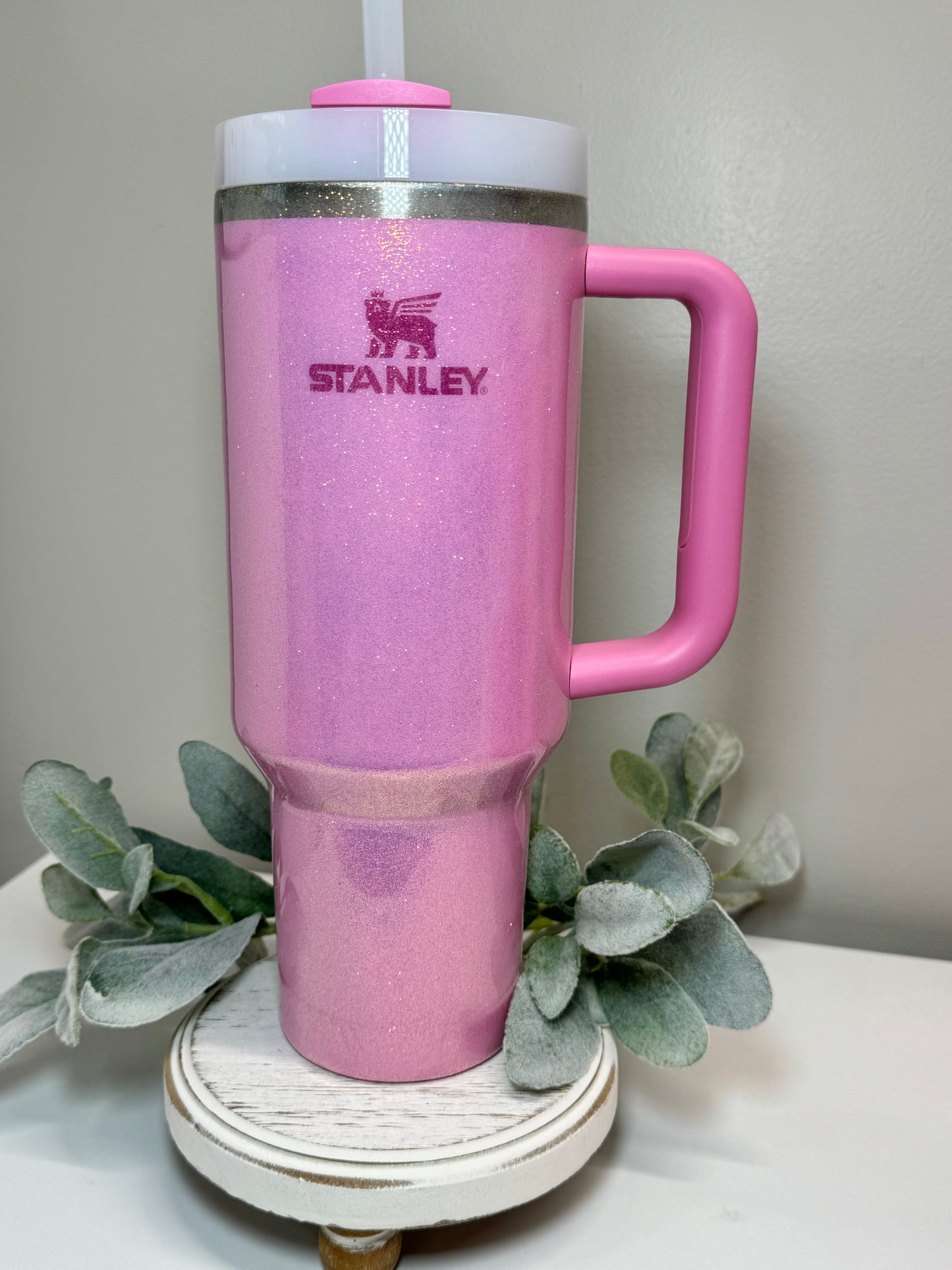 Custom Glittered  Peony 40oz Stainless Steel Stanley Tumbler
